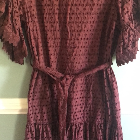 Adolfo Dominguez designer eyelet and lace plum dress Tie waist Feminine flirty 6 - Picture 6 of 14